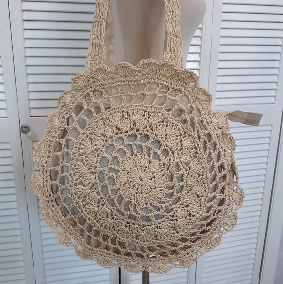 unbranded Handbags - XL macrame straw purse shoulder bag NWOT *P1